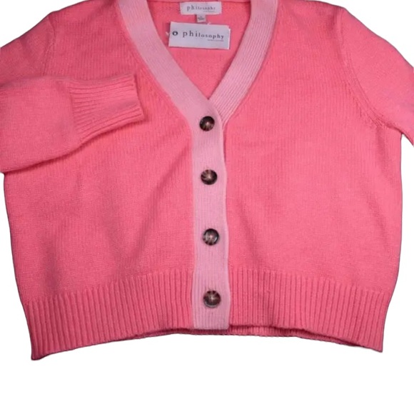 NWT Philosophy knit pink melon button front cardigan - Picture 3 of 7